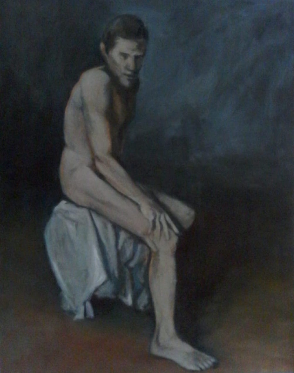 Self portrait by James de Knoop, shows a nude seated figure.