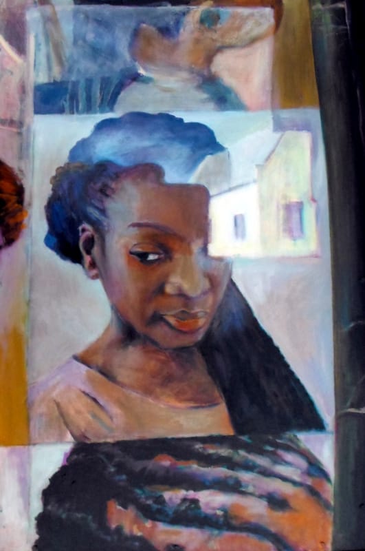 African Barber Shop Portrait, oil on board painting by James de Knoop, 2018